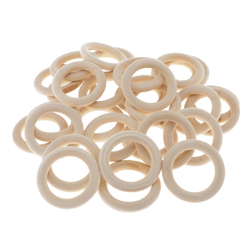 80x Unpainted Wooden Circle Rings Plain Hoop Loop Connector For Art Craft