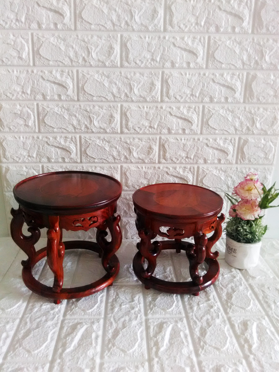 Đôn kệ tròn kiểu cổ Gỗ Hương Ta Đỏ 22 cm - KTG22