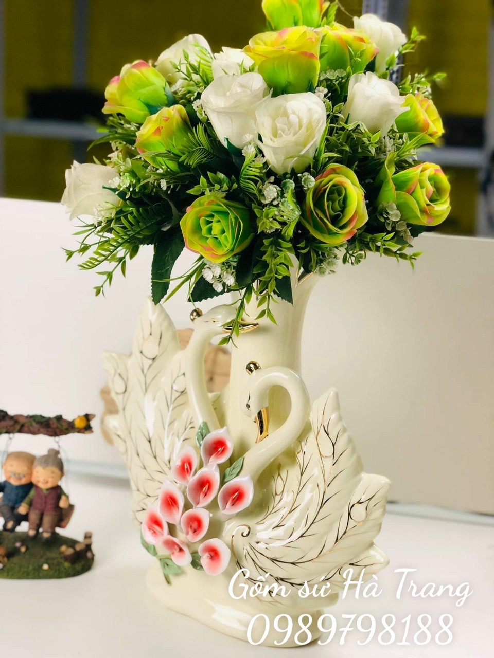 Lọ hoa gốm sứ cao cấp công đôi cao 33cm