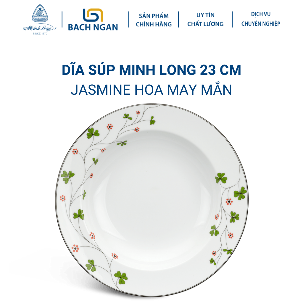 Dĩa súp Minh Long 23 cm Jasmine Hoa May Mắn - Bằng sứ, Hàng Đẹp, Cao Cấp, Dùng Trong Gia Đình, Đãi Khách, Tặng Quà Tân Gia