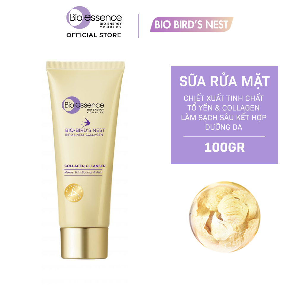 Sữa rửa mặt dưỡng da tươi sáng và căng mọng Bio-essence Bio-Bird's Nest Collagen Cleanser 100g