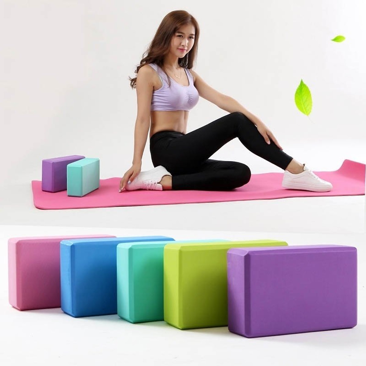 Thảm Tập Yoga 2 Lớp 6mm + Gạch Tập Yoga + Bao Đựng Thảm Tập Yoga + Dây Thảm Tập Yoga miDoctor