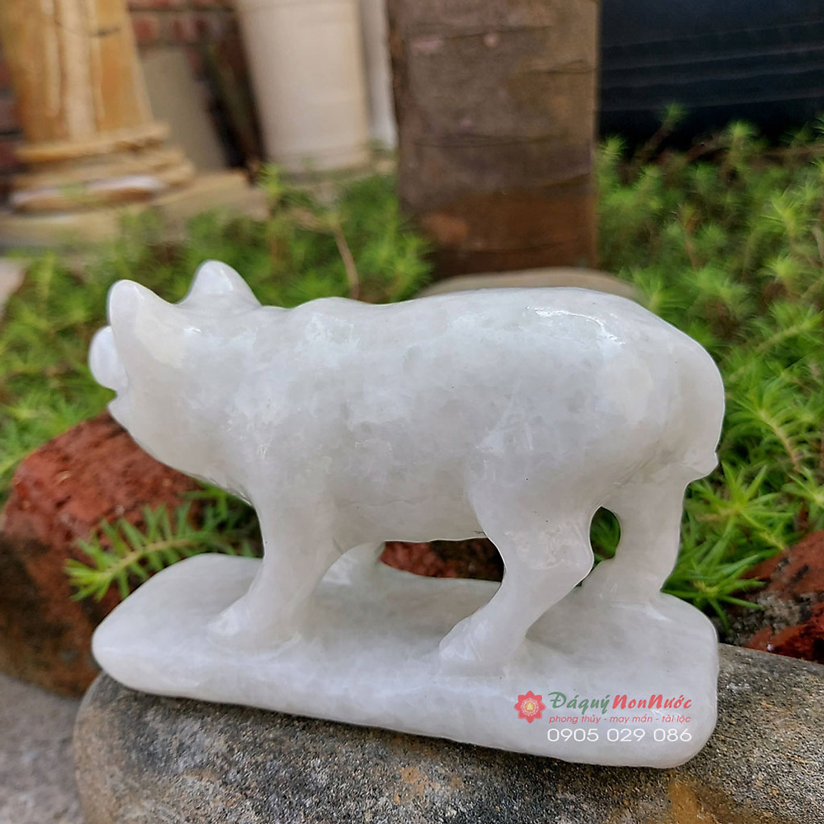 Tượng đá heo 12 con giáp phong thủy đá trắng 10cm đá Non Nước
