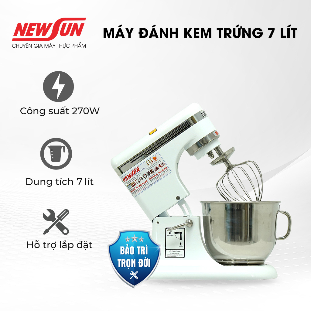 Máy đánh kem trứng để bàn 7 lít NEWSUN, máy trộn đa năng với 3 càng chuyên dụng - Hàng chính hãng