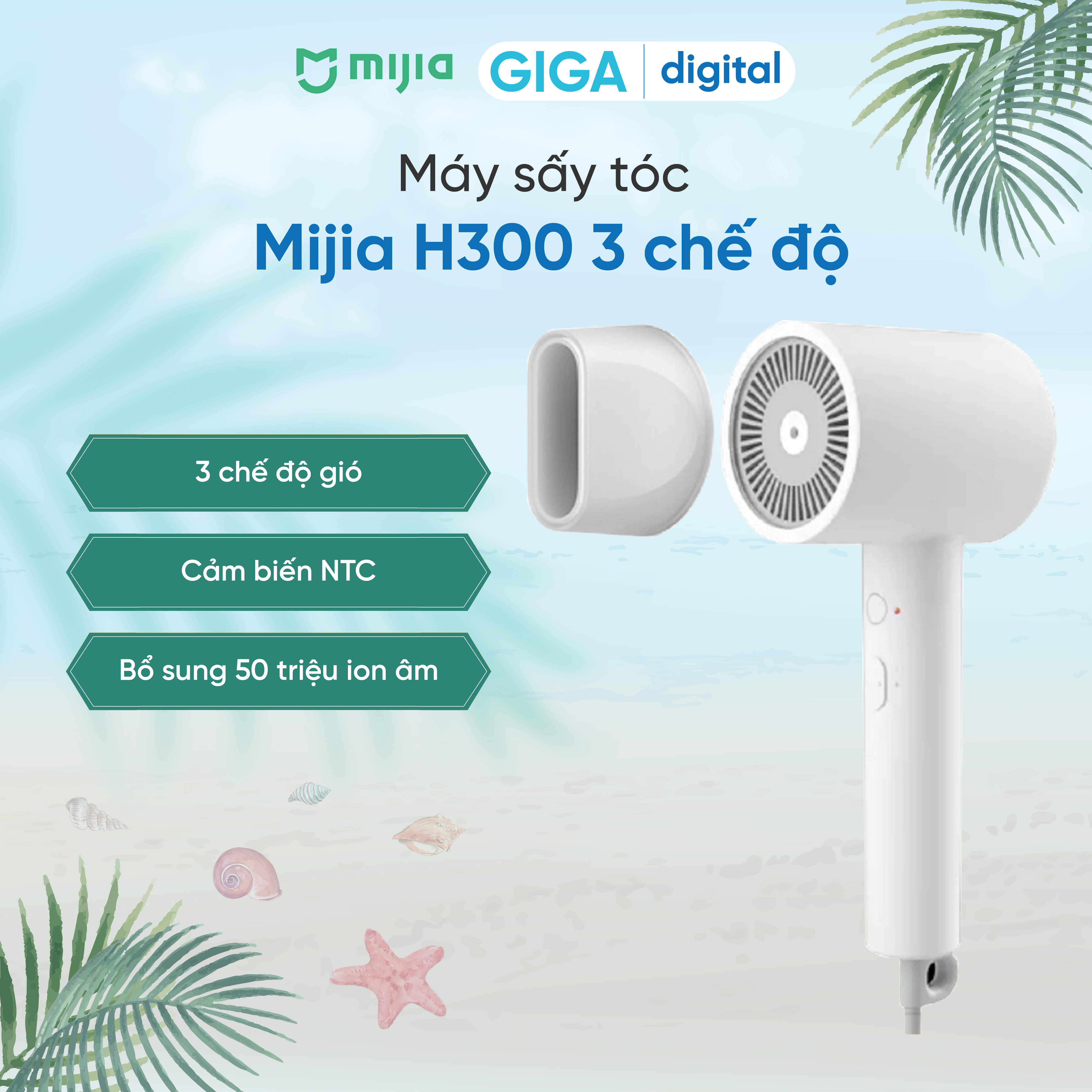 Máy sấy tóc Xiaomi Mijia H300 tạo ion âm nhanh khô, bảo vệ tóc - Thiết kế gấp gọn