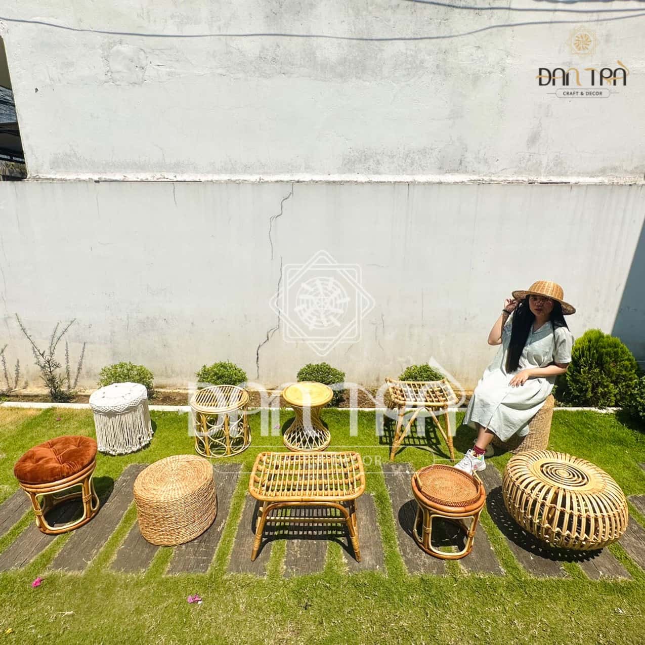 Bàn Đôn Mây Hoạ Tiết - Đôn Mây Gác Chân - Mây Tre Đan