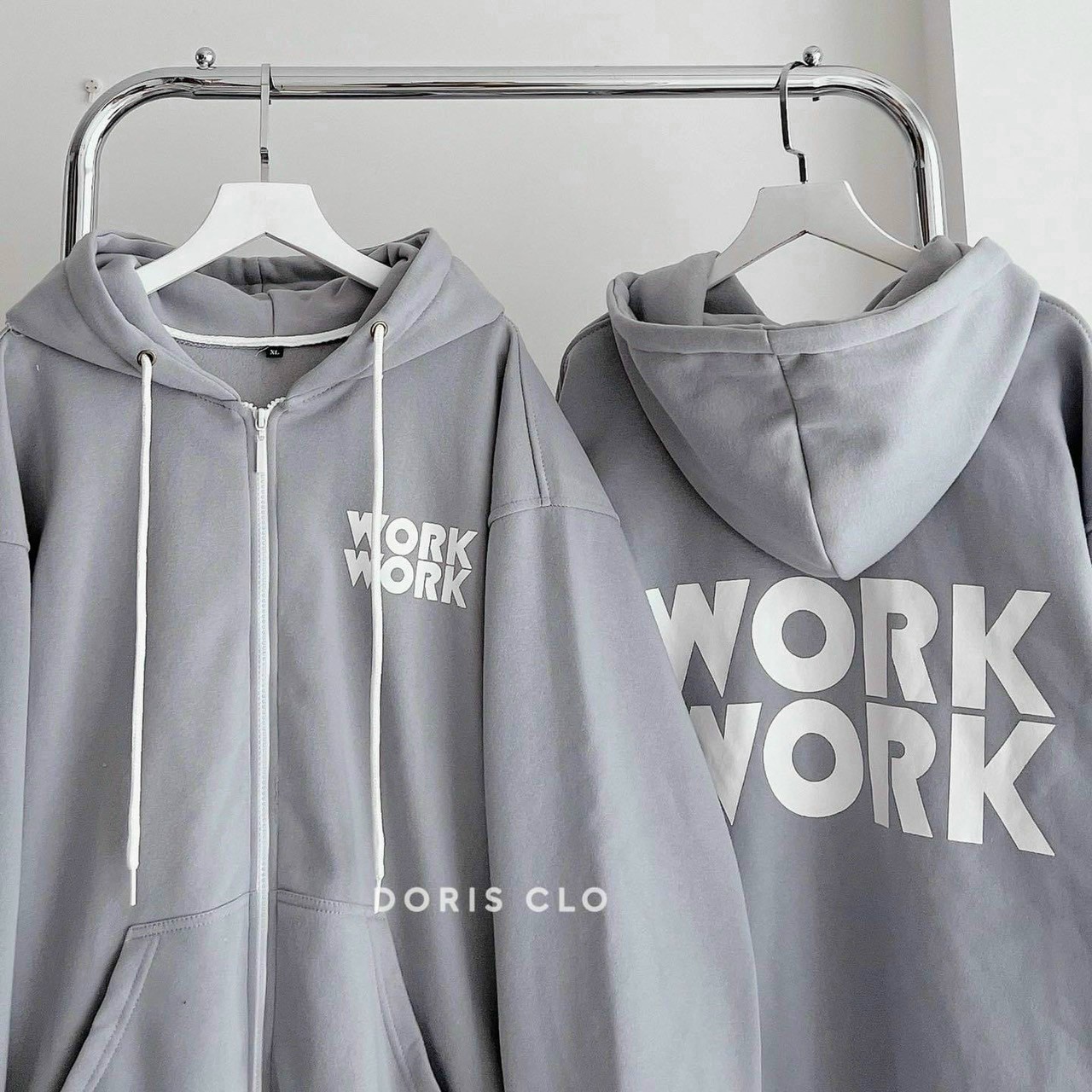 Áo Khoác Thun Nỉ Chữ WORK Có Nón Mũ 2 Lớp - Kiểu Hoodie Có Khóa Kéo Zip - Nam Nữ Cặp Đôi Mặc Thu Đông