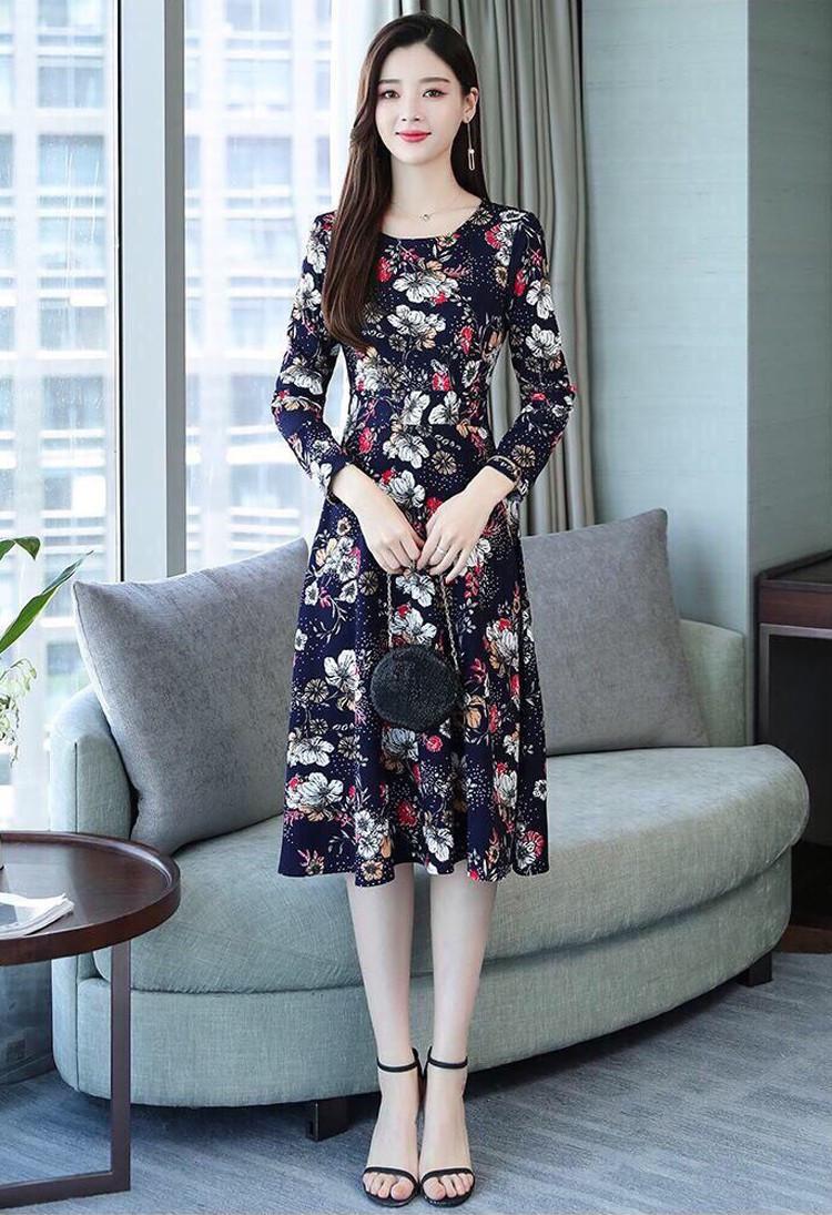 Đầm Thun Họa Tiết Hoa Dành Cho Nữ - KT2435
