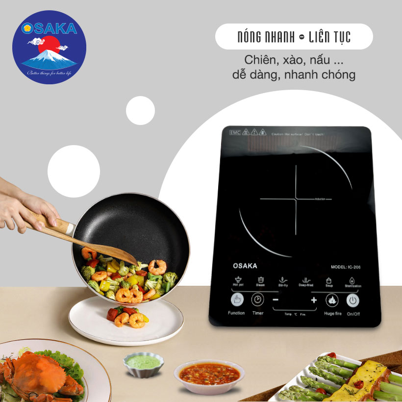 Bếp điện từ cảm ứng Osaka IC-206 kính pha lê cường lực - Hàng chính hãng