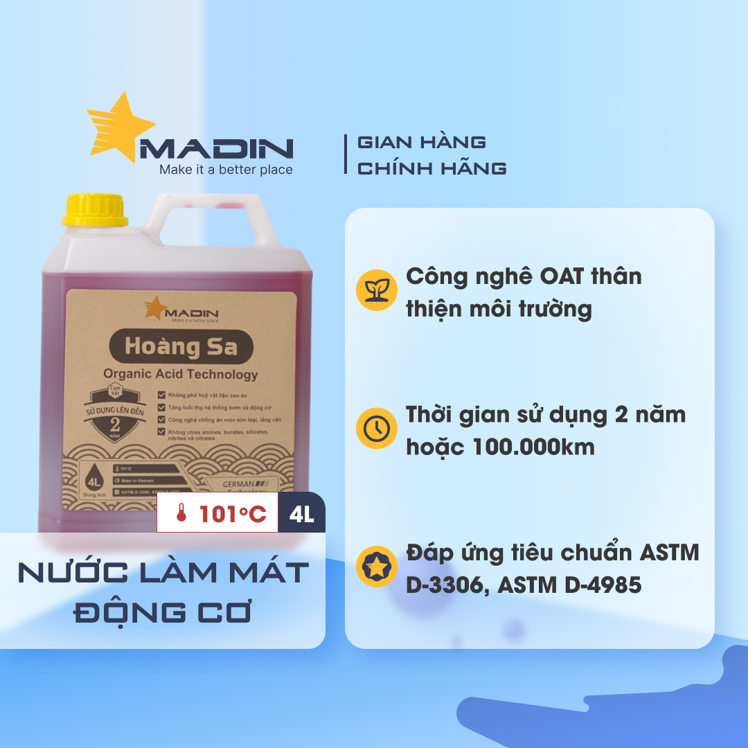 Nước làm mát ô tô, xe máy, Động Cơ Madin Coolant Hoàng Sa 4L