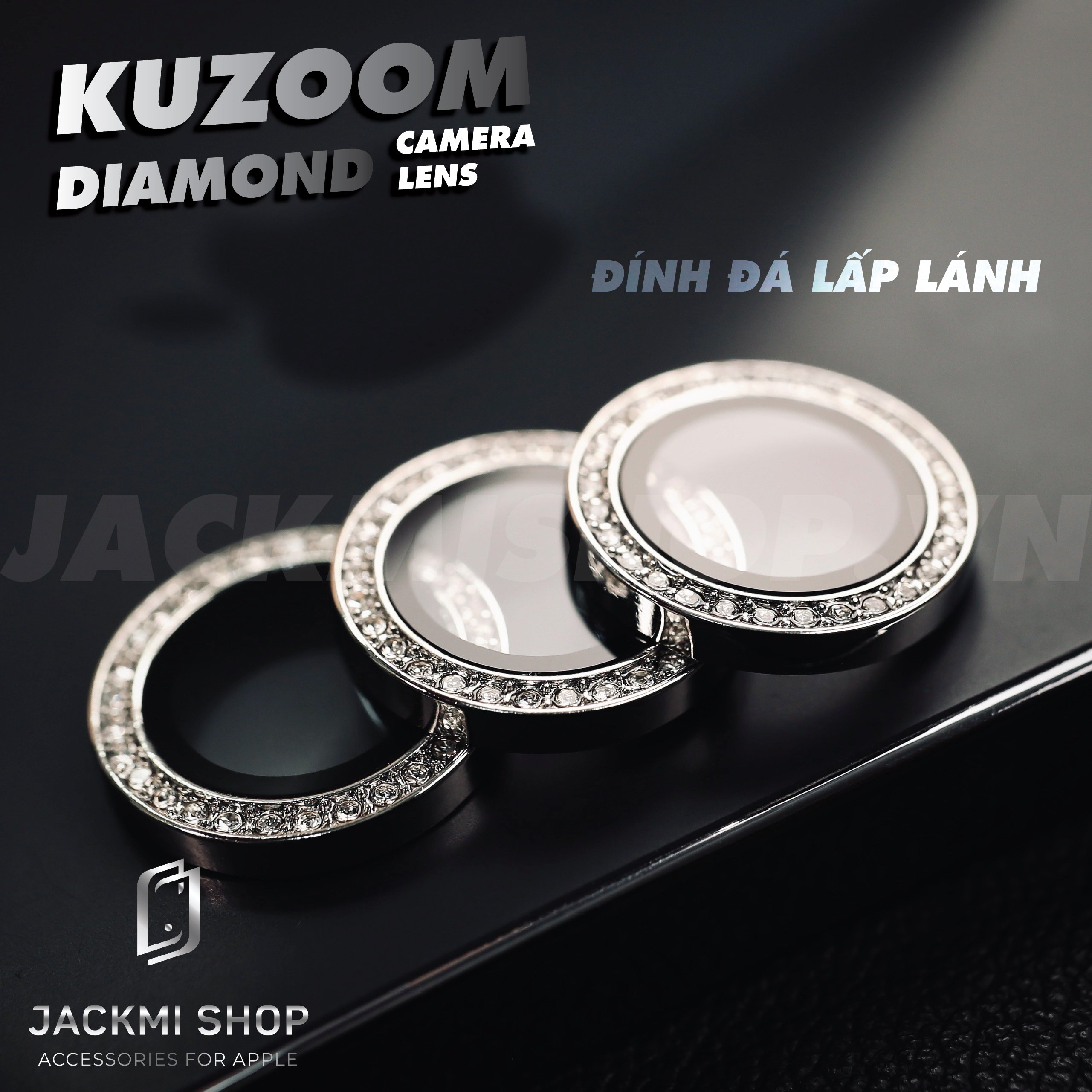 Bộ miếng dán kính cường lưc Kuzoom Camera Diamond đính đá cho iPhone 14 Pro/ 14 Pro Max - Hàng Nhập Khẩu