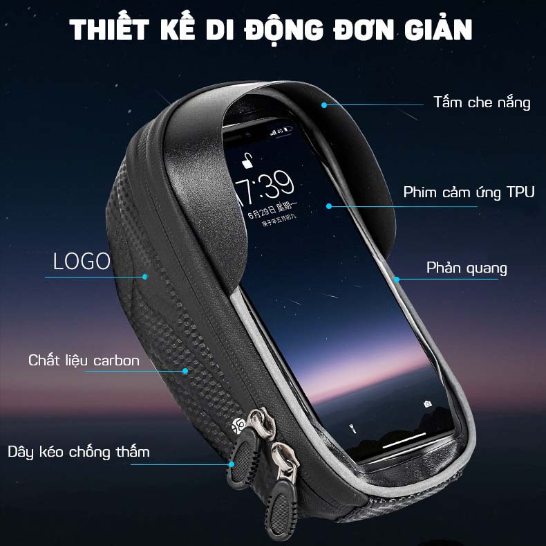Túi Đựng Điện Thoại 6.5 inch Chống Thấm Nước Gắn Khung Trước Xe Đạp