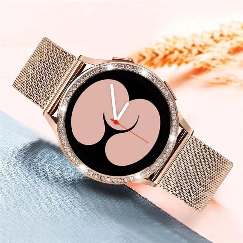 Khung viền bezel 41mm đính hạt và dây Milanese 20mm dành cho Samsung Galaxy Watch 3 41mm