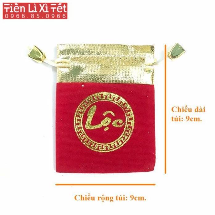 Túi gấm đỏ in chữ PHÚC / LỘC may mắn chiêu tài rước lộc, rất hợp phong thủy để lưu trữ đồ phong thủy