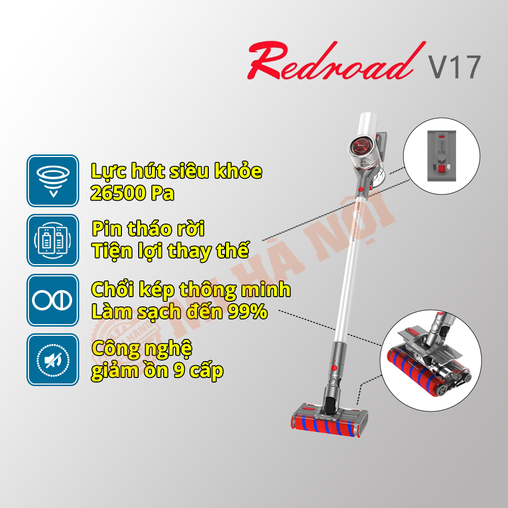 Máy hút bụi không dây cầm tay Redroad V17 / Redroad V17 Lite /  Redroad V17 Max – Lực hút vô địch 26,5000Pa - Pin rời tiện lợi