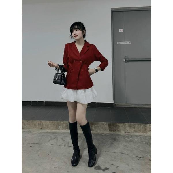 SET ÁO VEST ĐỎ CHÂN VÁY TRẮNG
