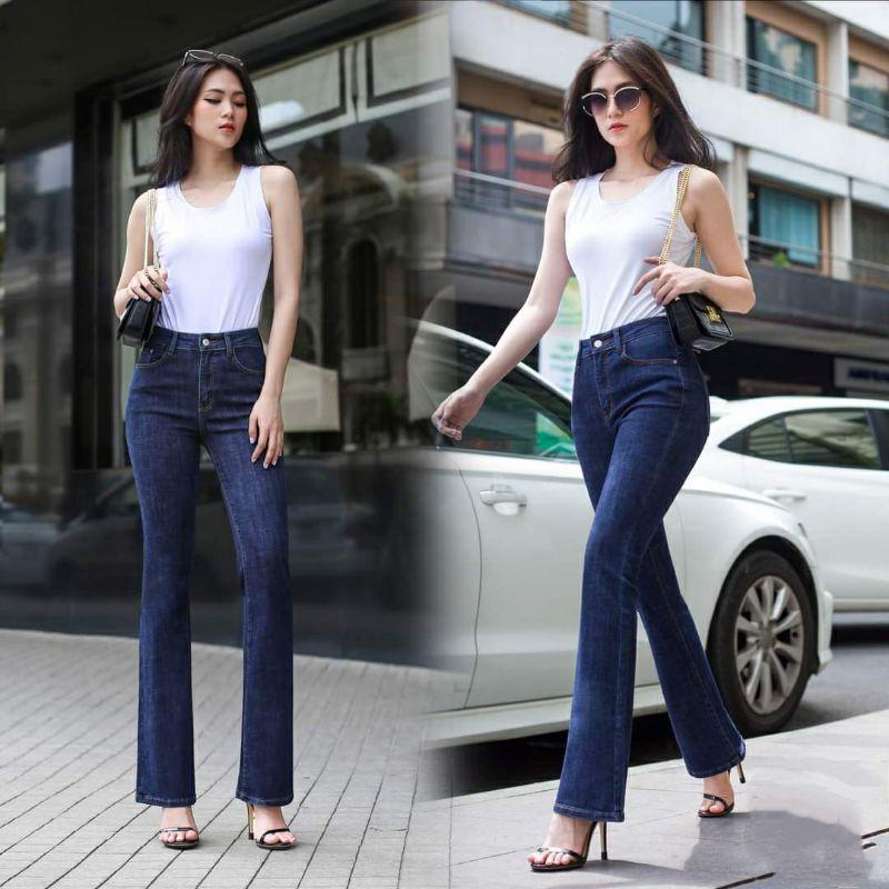 Quần Jeans Nữ Ống Loe Lưng Cao Siêu Co Giãn