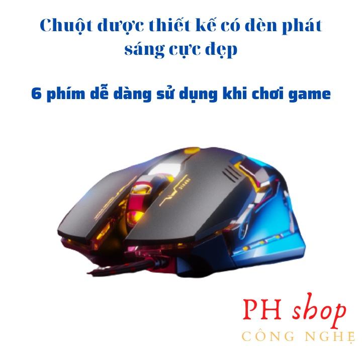 Chuột Chơi Game Có Dây Inphic PB6 có đèn phát sáng hỗ trợ điều chỉnh lên đến 4000DPI, thiết kế chống ồn