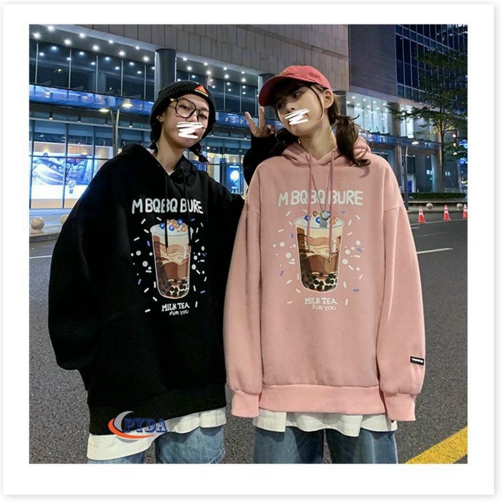 Áo khoác hoodie nam nữ chất thun nỉ ngoại chống nắng tốt in họa tiết in ly trà sữa chân châu siêu đáng yêu, có nón 2 lớp