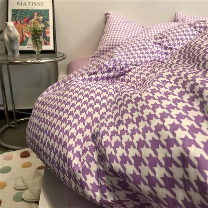Bộ chăn ga gối Cotton Poly M2T bedding roma tím, vỏ chăn mền, drap giường và 2 vỏ gối