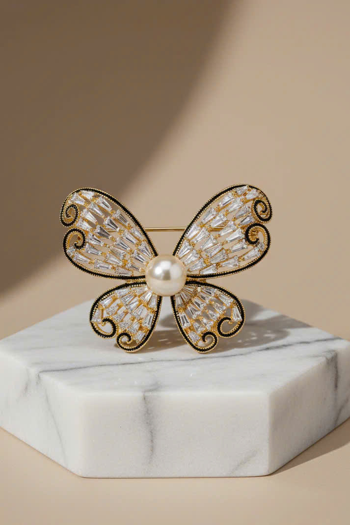 Trâm Cài Áo Vest, Áo Dài Hình Cánh Bướm Đính Ngọc Trai Baroque Điệp thời trang thiết kế Hity ACC416