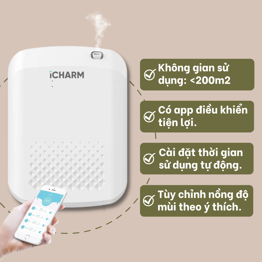 Máy tạo mùi thơm, khuếch tán tinh dầu trực tiếp, công nghệ Nano, app điều khiển i119 - Hàng chính hãng iCHARM