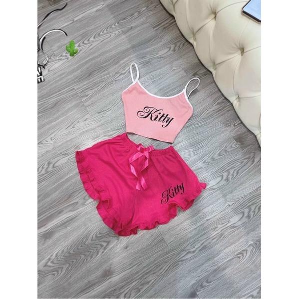 HOT Sét bộ ngủ 2 dây viền sexy chất thun gân tăm mềm mát