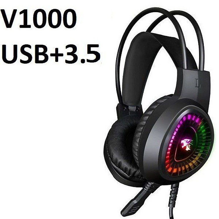 Tai Nghe Headphone Đầu Báo V1000 Led Cầu Vồng Jack 3.5 + USB Nghe Hay