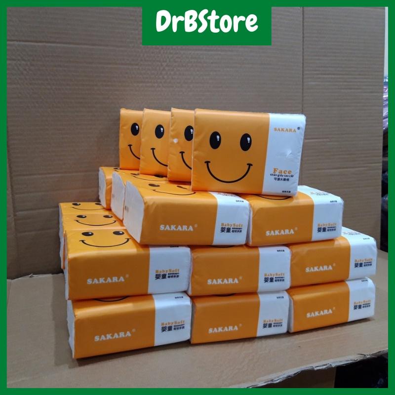 Thùng giấy ăn gấu trúc Sakara 4 lớp siêu dai, siêu mềm minh 30 gói hình mặt cười đáng yêu DrbStore
