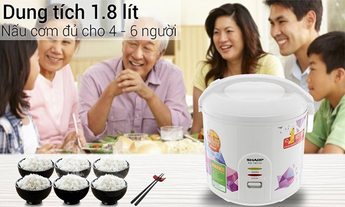 Nồi cơm điện Sharp 1.8 lít KS-18TJV thiết kế đẹp