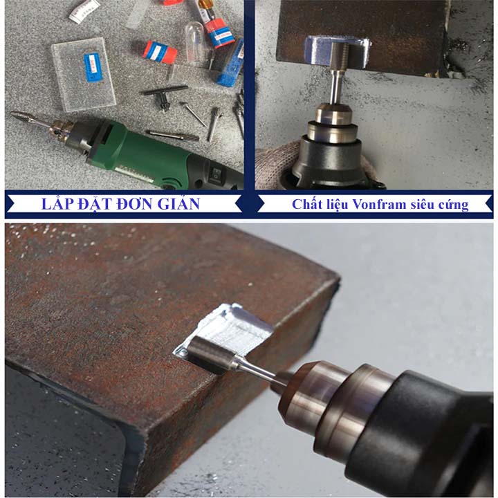 Bộ 10 Mũi Khắc, Mài Làm Lũa Vonfram Trục 6mm