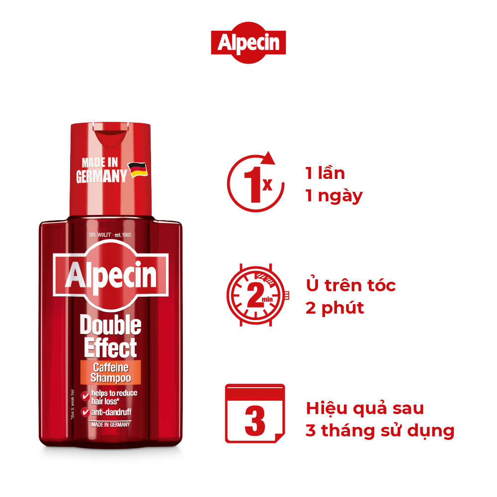 Dầu gội Caffeine Alpecin Double Effect 200ml, ngăn rụng tóc và giảm gàu hiệu quả, cho nam