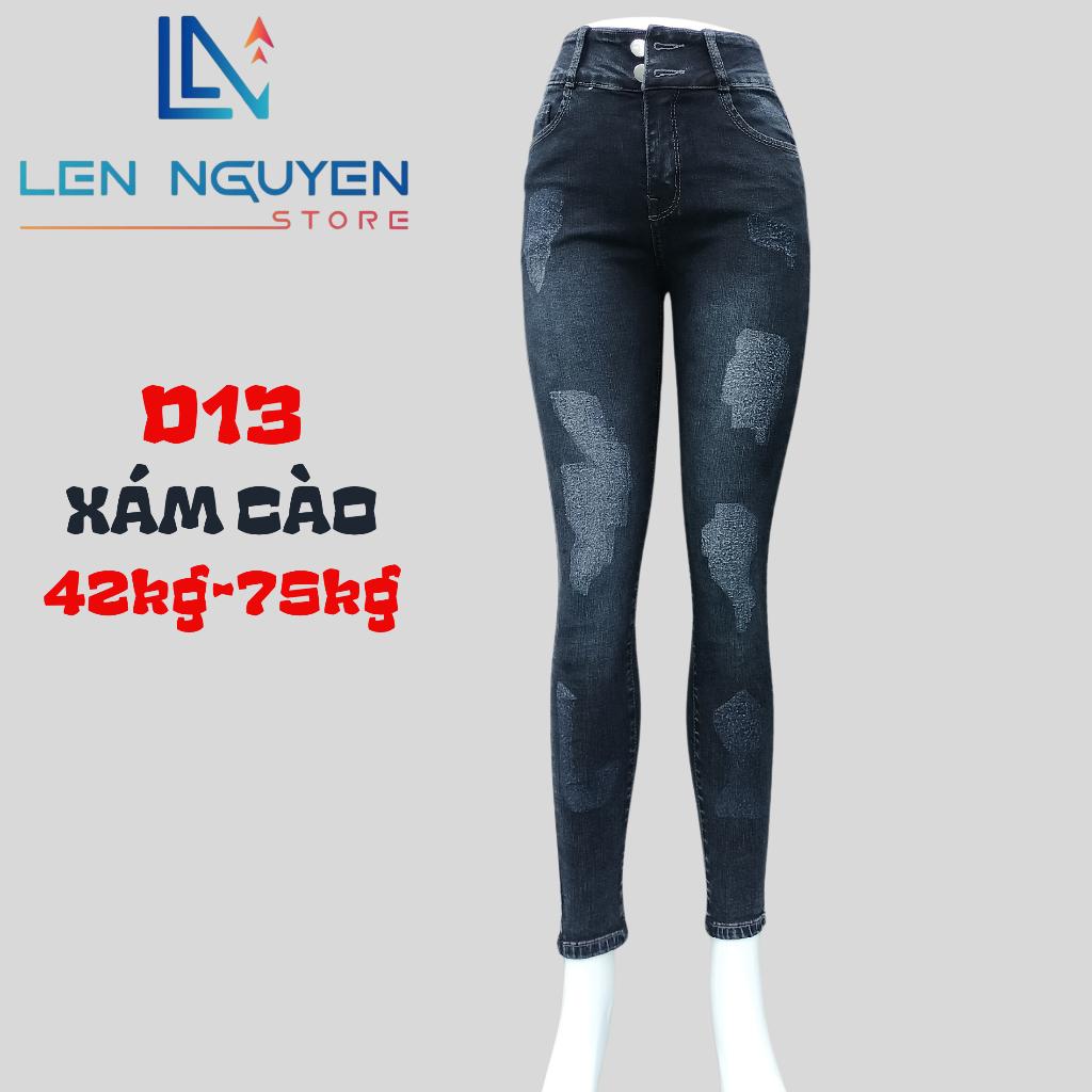 D13_Quần jean nữ, dài, lưng cao, quần bò nữ dáng ôm, quần rin nữ có big size, cho 42kg đến 75kg,LEN NGUYEN STORE - Xám Trơn