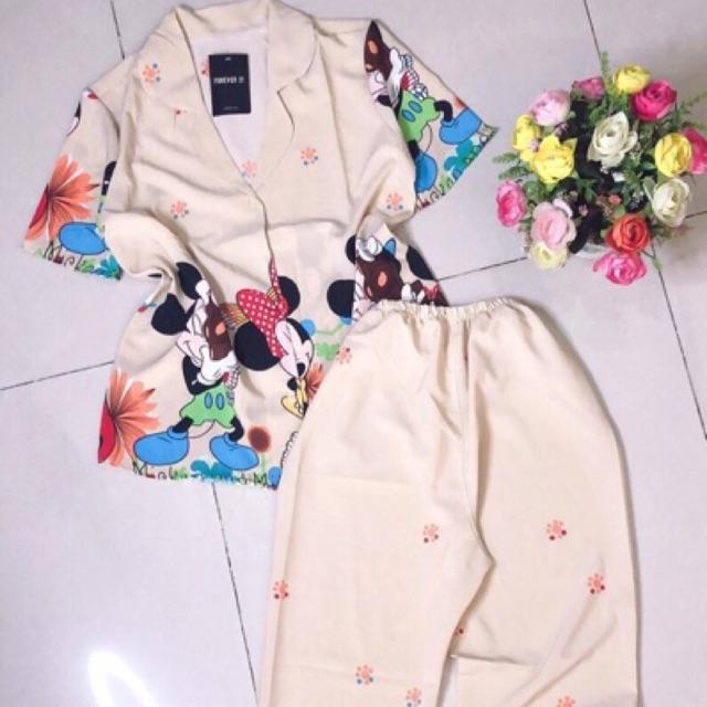 Đồ Bộ Pijama Lụa Siêu Mát Họa Tiết Hoạt Hình Dễ Thương Dưới 55kg