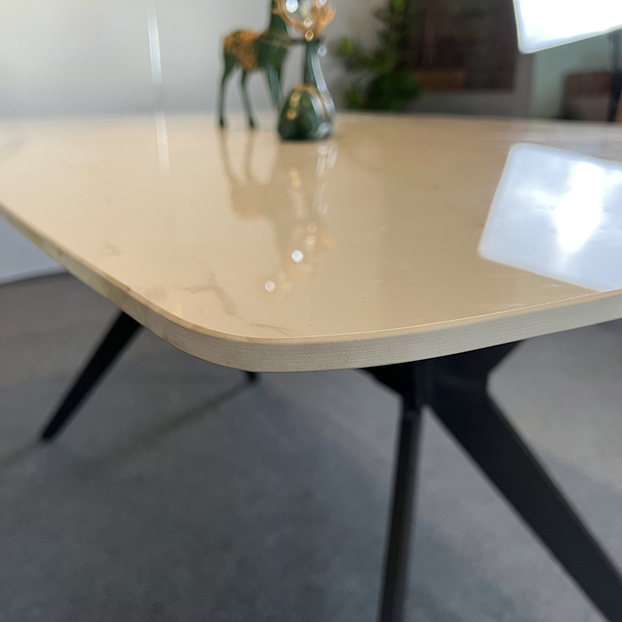 Bàn ăn mặt đá ceramic bóng chân chữ H