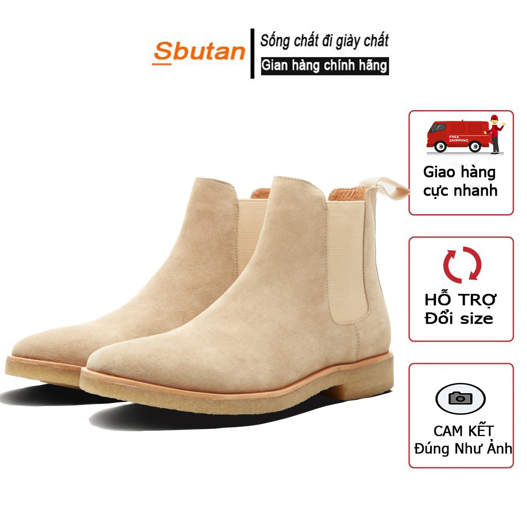 Giày Chelsea boots Lộn Tan Đế Đúc Nguyên Khối Bảo Hành 12 Tháng