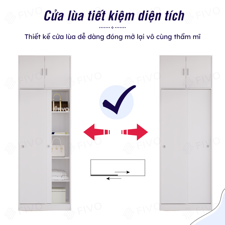 Tủ Đựng Quần Áo Cửa Lùa Gỗ MDF Lõi Xanh Chống Ẩm Cao Cấp FIVO FC31 Thẩm Mĩ Tiện Dụng, Dễ Dàng Lắp Ráp Phù hợp Với Mọi Không Gian - Màu Trắng