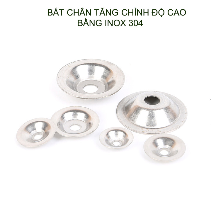 Bộ 02 bát cho chân tăng chỉnh độ cao bằng inox 304, loại lỗ M10, D40-60-80mm tùy chọn