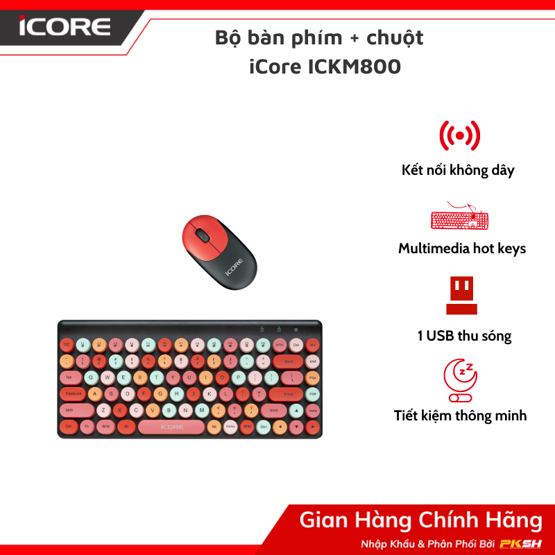 Bộ Bàn Phím Chuột Không Dây ICKM800 – HÀNG CHÍNH HÃNG