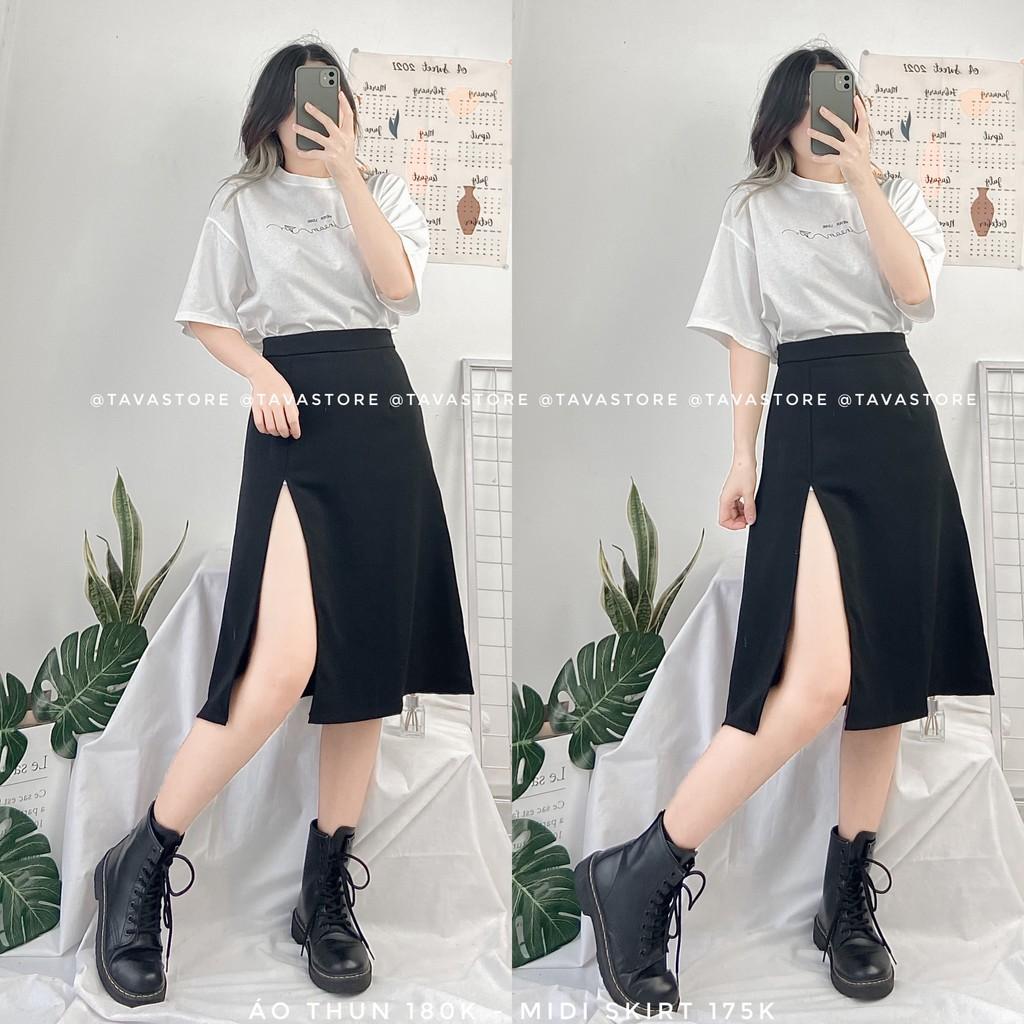 Midi Skirt - Chân váy midi xẻ tà