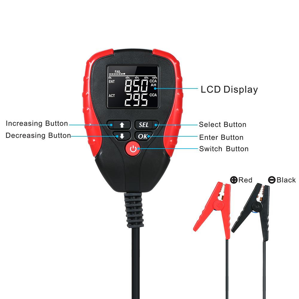 Digital 12V Vehicle Battery Tester with AH/CCA Mode Automotive Battery Load Tester Analyzer Automobile Vehicle Battery