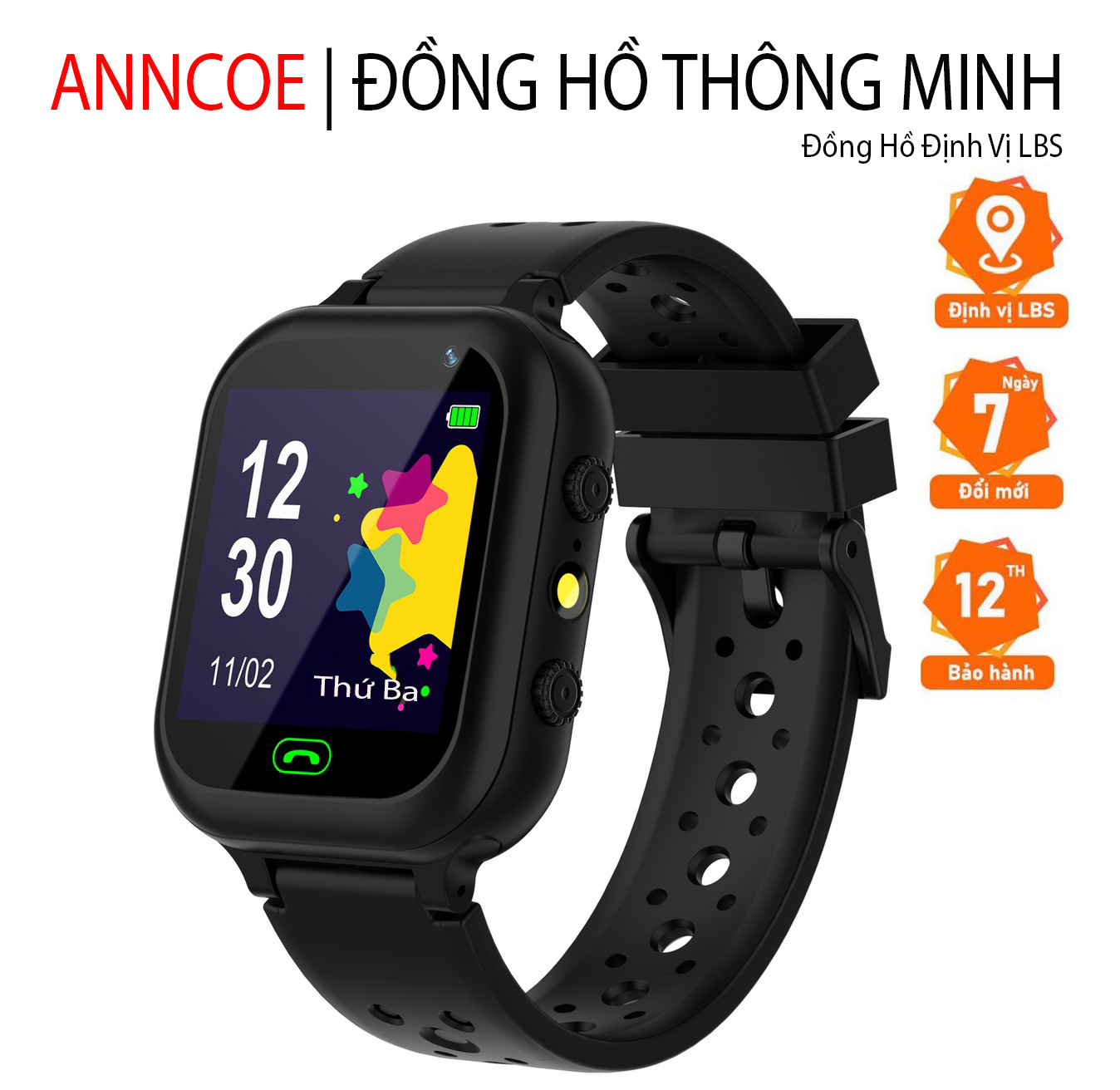 Đồng hồ thông minh định vị trẻ em ANNCOE A115 nghe gọi hai chiều - hỗ trợ tiếng việt - dành cho trẻ em từ 4 đến 14 tuổi - Hàng Chính Hãng