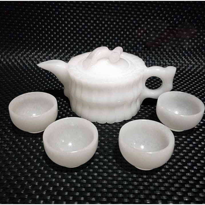 Bộ ấm trà đá bạch ngọc tự nhiên