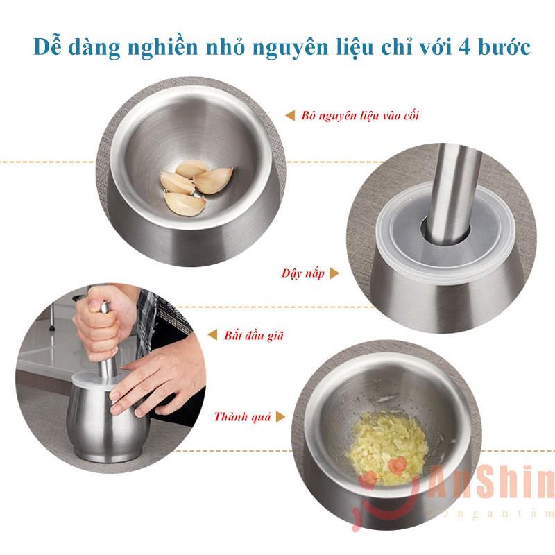 Cối Inox 304 cỡ to - Chày cối Inox 304 cao cấp AnShin hàng đúc nguyên khối không vết hàn - kiểu dáng hình trống