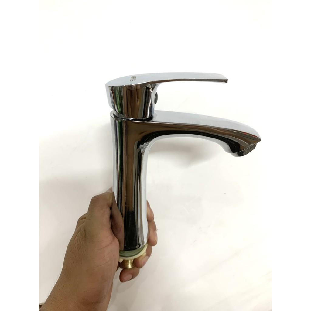 Vòi Lavabo Rửa Mặt Lạnh Tay Gạt Gù Inox Chân Đồng