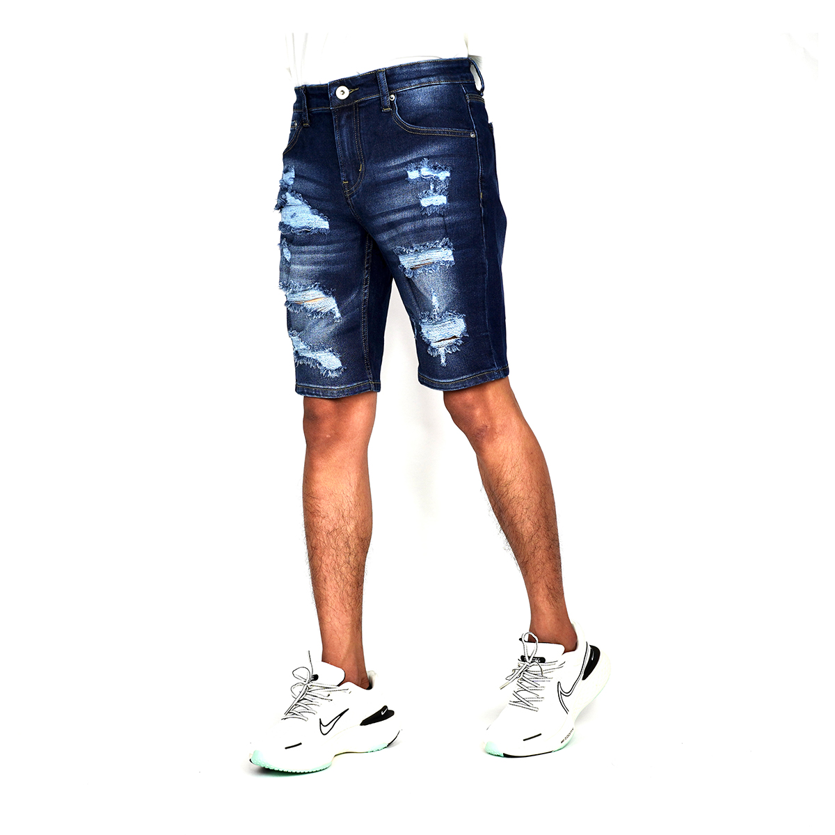Quần Short Jeans Nam Rách Cao Cấp HUNTER X-RAYS Form Slim Thun Màu Xanh Đậm S78