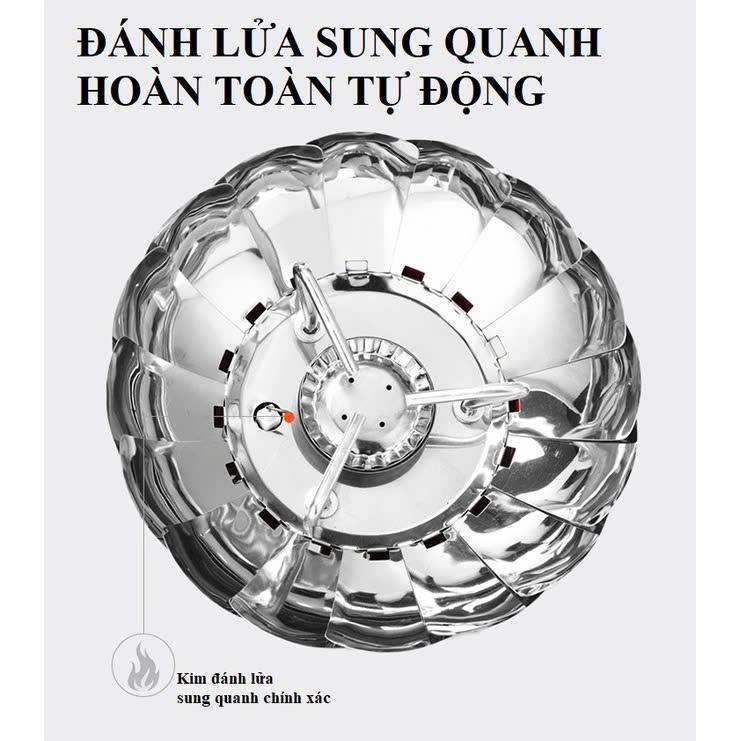 Bếp Gas Mini Du Lịch Xếp Gọn Có Dây Và Vòng Chắn Gió