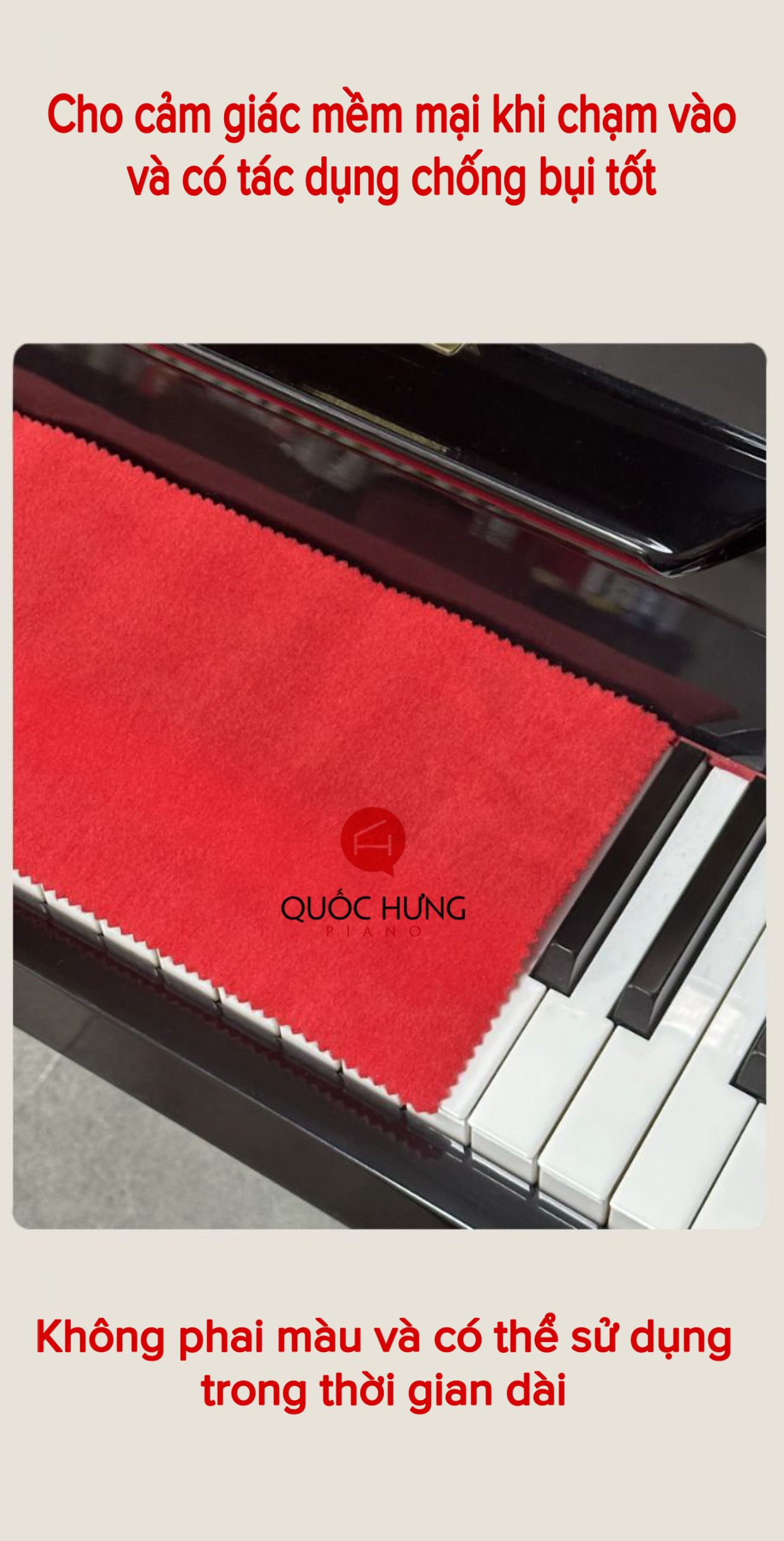 Khăn phủ phím đàn Piano điện, Piano cơ, vải hàng chuẩn (không xơ, không phai màu, không co rút)