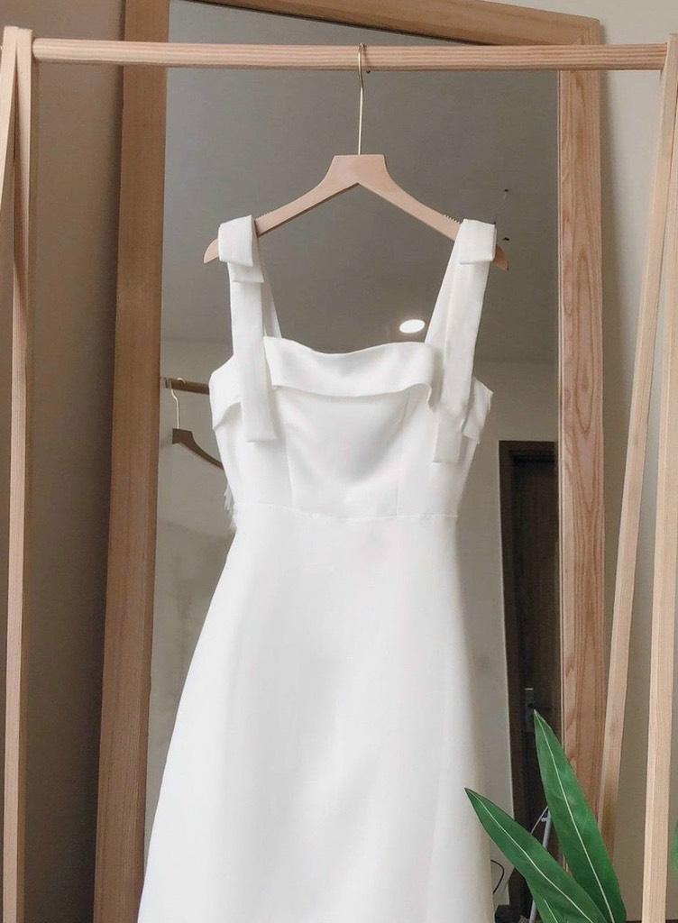 ĐẦM MIDI 2 DÂY BẢNG NƠ VAI 12823