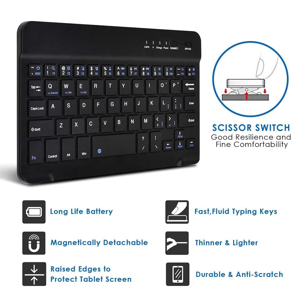 Bàn Phím Bluetooth Không Dây Cho Máy Tính Bảng Ốp Lưng Da PU Đứng Dành Cho Miếng Lót 7 8 Inch 9 10 Inch Đa Năng Cho IOS Android Windows